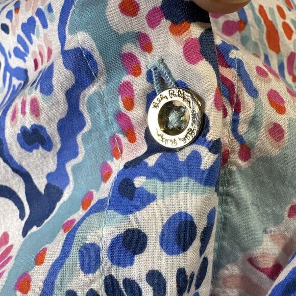 Lilly Pulitzer Shell Me About It Button Down Tunic Pink Blue Pockets Large - Picture 5 of 12